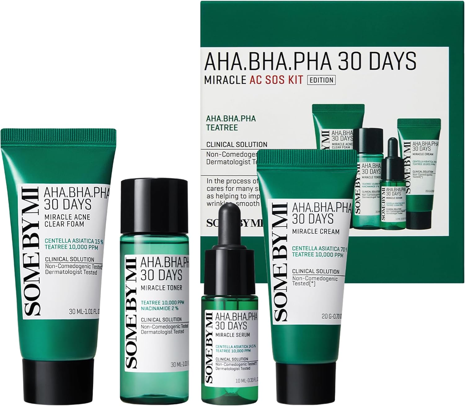 SOME BY MI Aha.Bha.PHA 30Days Starter Limited Edition 4 stuks Set (Toner 30ml+Serum 10ml+Crème 20g+Miracle Acne Clear Foam 30ml) Miracle AC SOS Kit