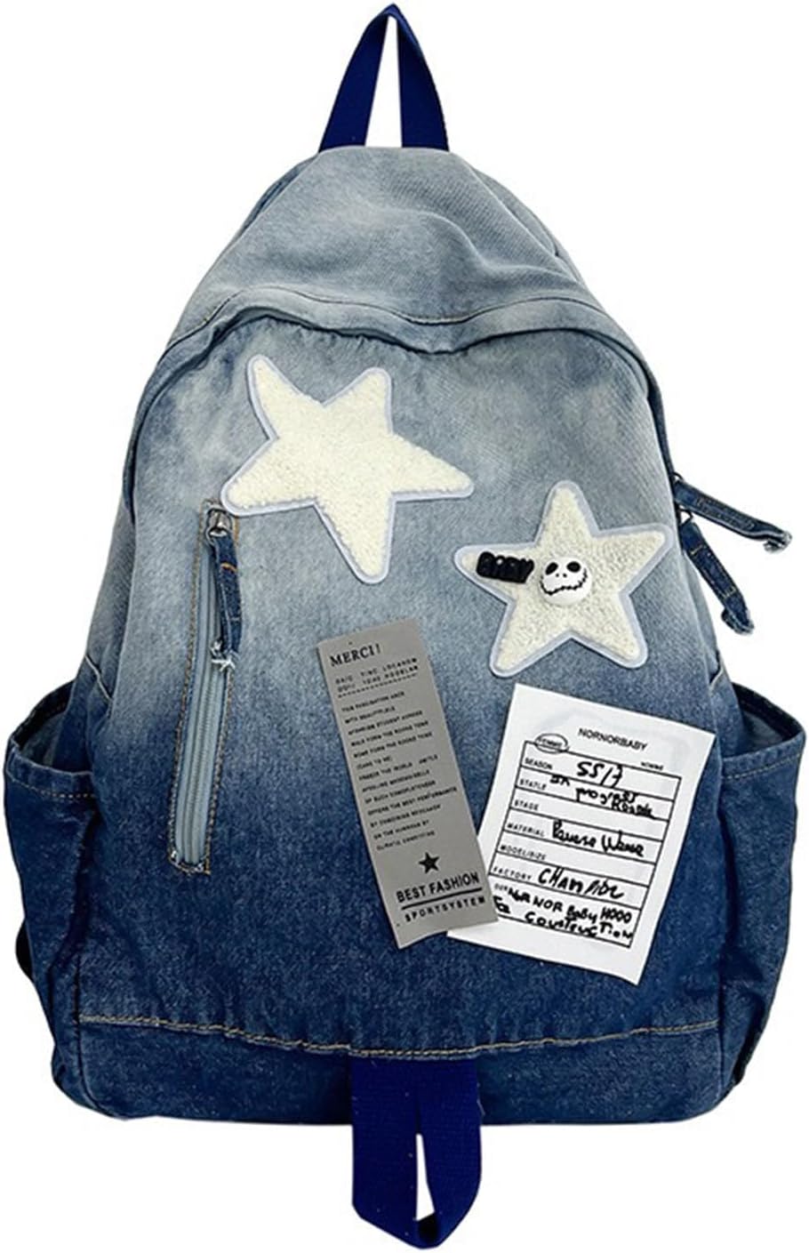 Goylmc Cute Denim Backpack, Double Shoulder Bag, Laptop Backpack for 15.6” with Large Capacity Adjustable Straps (Blue)