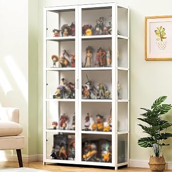 Acrylic Double Door Display Case, Living Room Display Case, Display Cabinet, Hard Texture, Sealed Dustproof, Suitable for Various Occasions 5 Tiers White 42*33*161 3 Sides Transparent