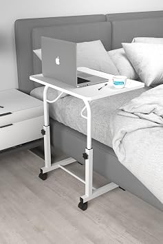 Depolife Eğim Yükseklik Ayarlı Laptop Sehpası Kahvaltı Ders Çalışma Bilgisayar Masası Metal Ayak Tekerlekli, tekerlekli-eğimli-beyaz-beyaz