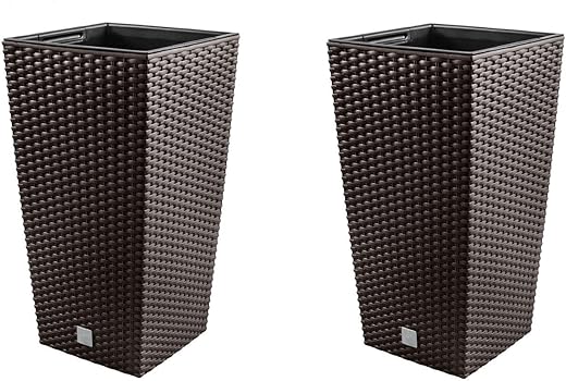 PAFEN 2in1 Gartenset Set Pflanzkübel Rattan-Optik Blumentopf inkl. Einsatz 21L Pflanzenbehälter Kunststoff 4 Farben (Anthrazit)