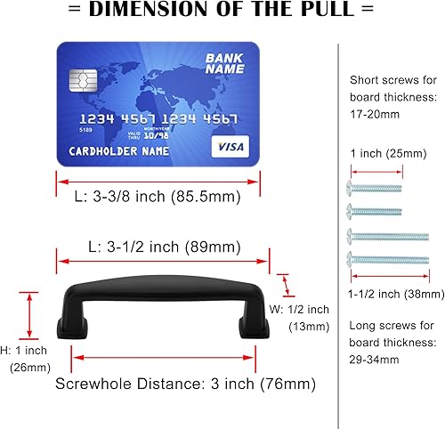 Miniatura 2 de ASKANO ZP2202 - Tirador de 3 pulgadas con agujeros centrales, color negro, para armario de cocina, paquete de 10, herrajes sólidos para cajones,