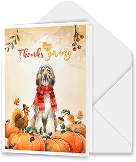 Happy Thanksgiving Afghan Hound with Turkey Pumpkins Autumn Vibes 5x7in Folded Greeting Card Dog Lover Set of 10 Note Card with Envelope 12018