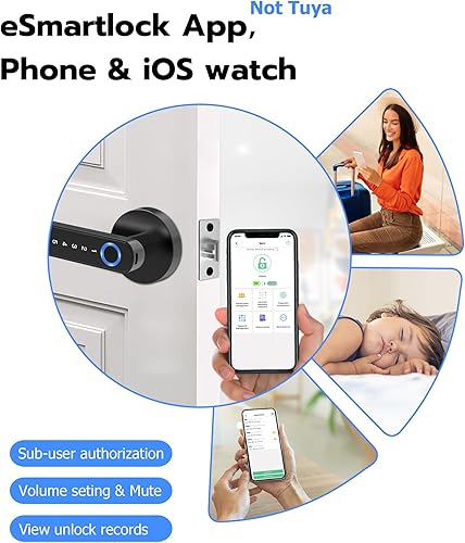 Miniatura 3 de eLinkSmart - Manija de huellas dactilares, cerradura de puerta inteligente, sin llave, perilla de puerta de entrada para dormitorio, puerta trasera,