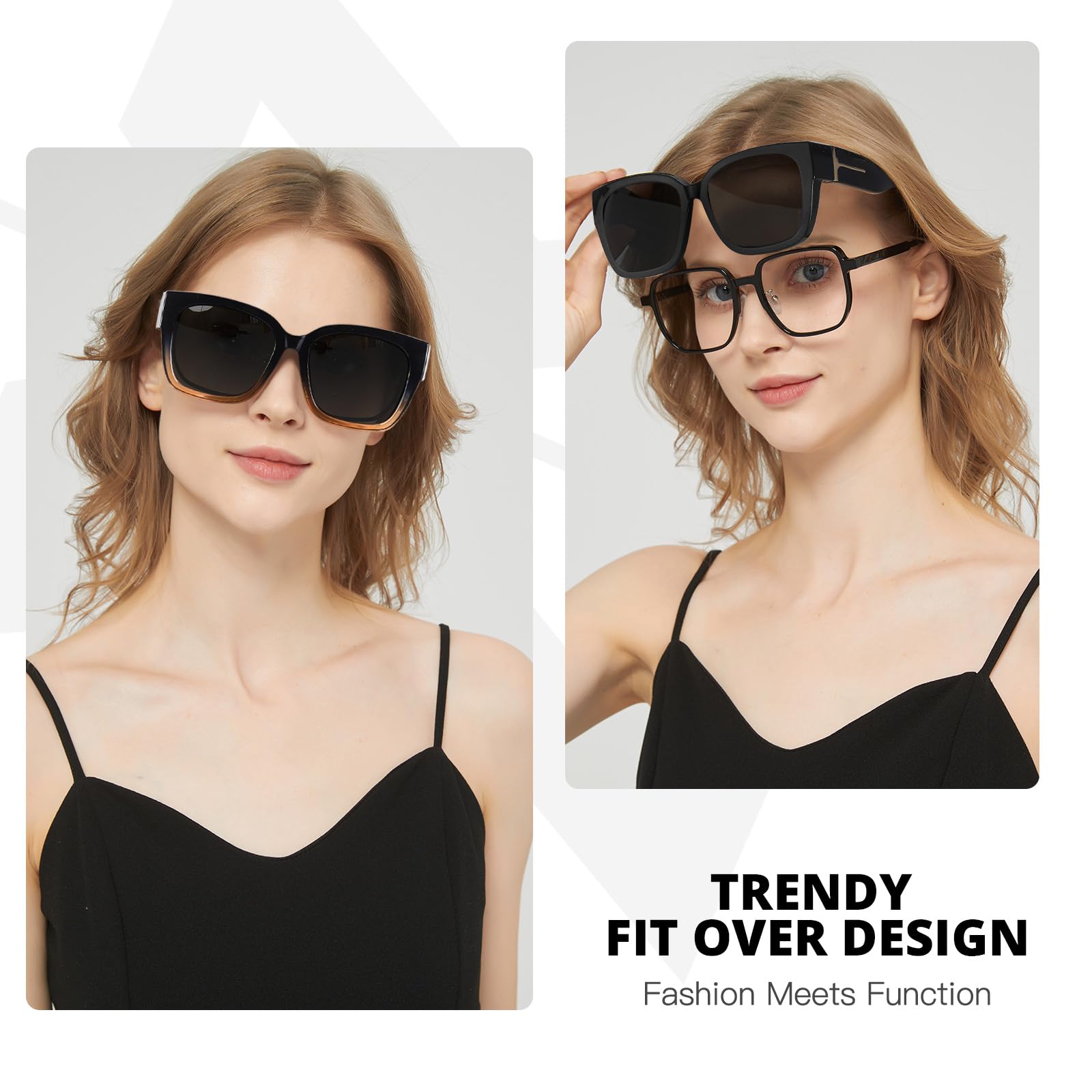 Myiaur 2 Pack Überzieh Sonnenbrille Damen Polarisierte UV400 Schutz Oversized Rahmen Sonnenbrille für Brillenträger für Autofahren & Freizeit