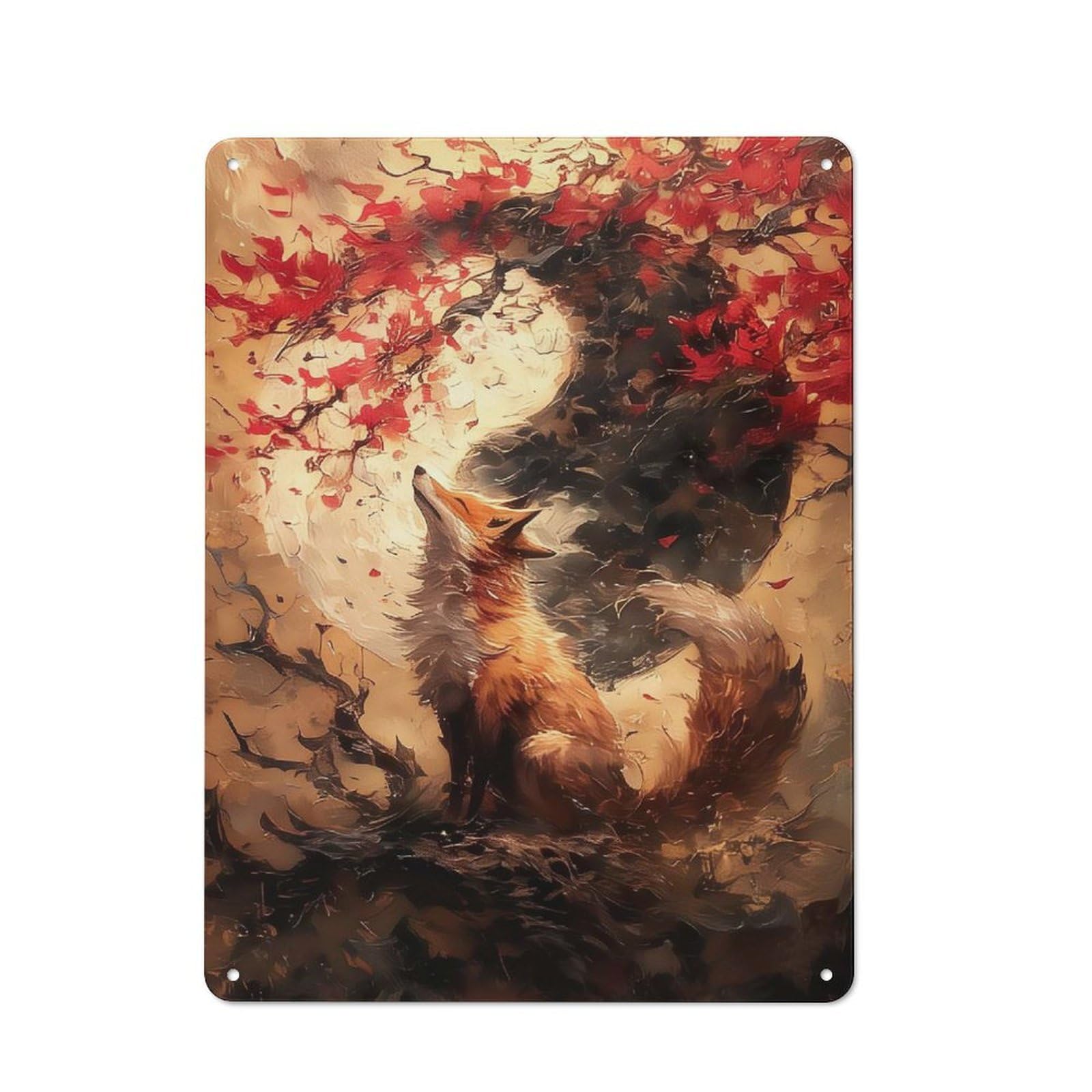 Cherry Fox Yin And Yang Metal Wall Plaque 40x30cm, Classic Retro Room Decor for Bedroom, Office, Home Bar Or Dining Room