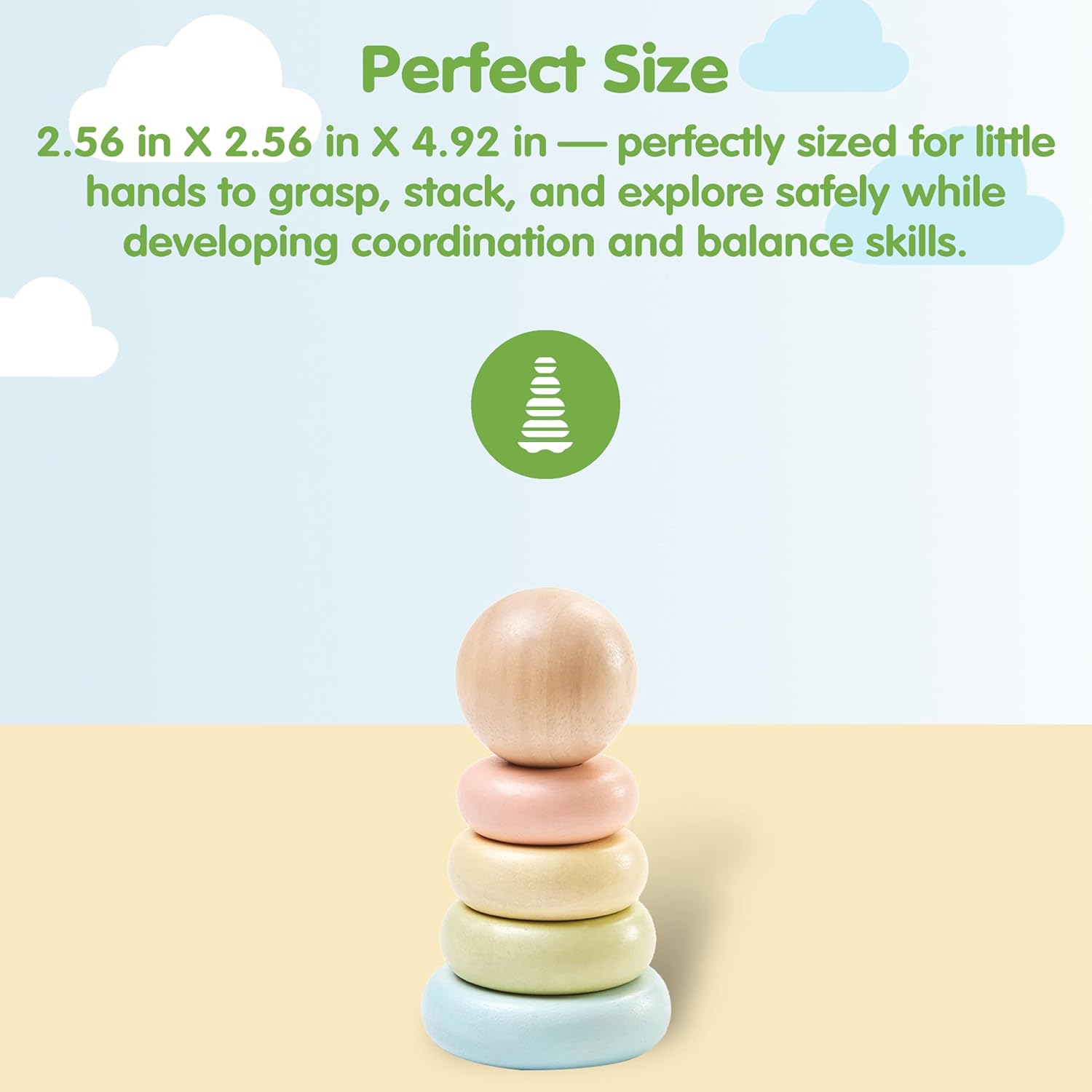 PlanToys® First Stacking Ring | Montessori Wooden Stacking Toy for Babies & Toddlers | Baby Learning Toy for Fine Motor Skills image 2