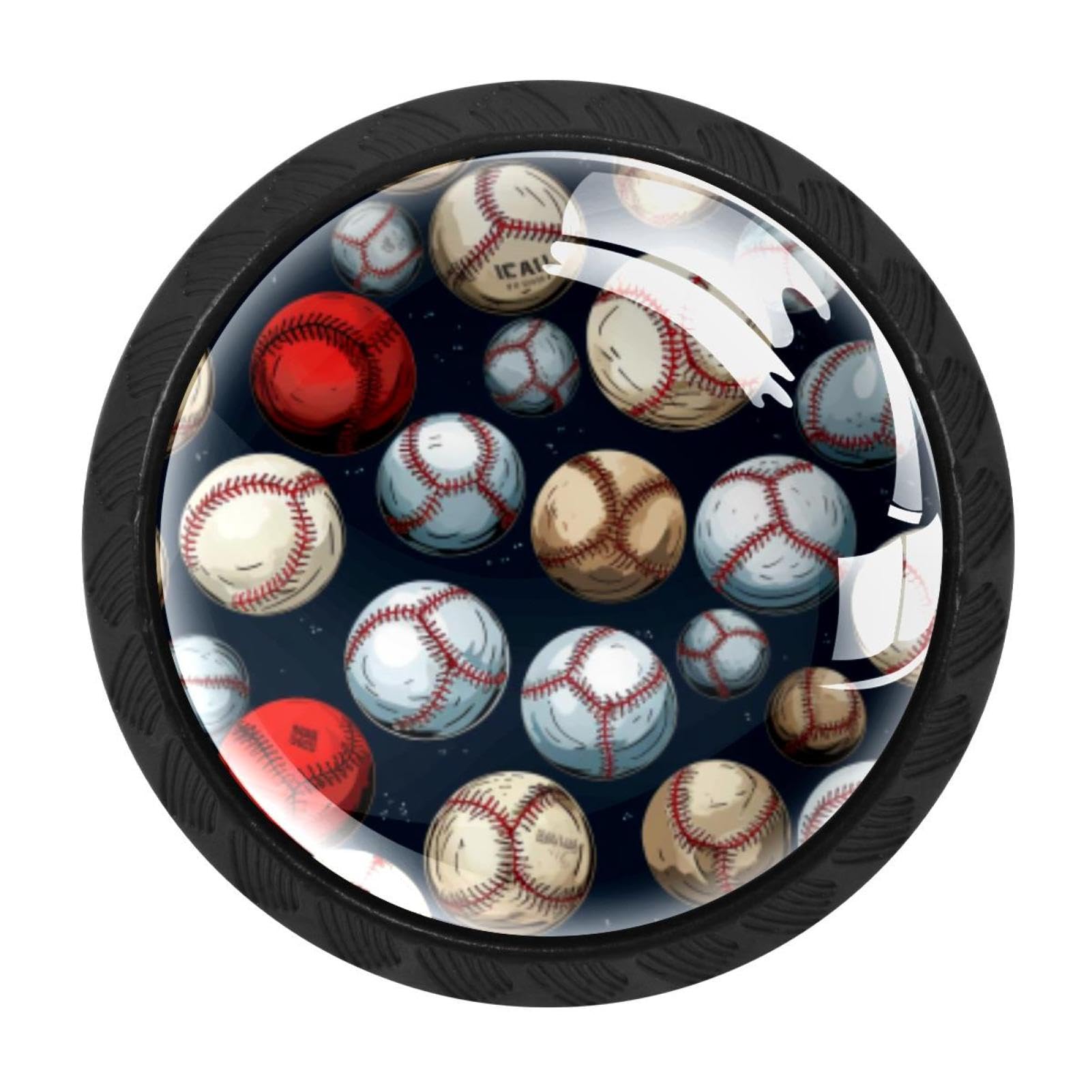 Chenzzzz Multicolored 03 4Pcs Baseball Drawer Knobs Black Cabinet Knobs Cupboard Handles Hardware Round Door Pull Handle For Cabinet Wardrobe Drawer Bedroom Bathroom Furniture
