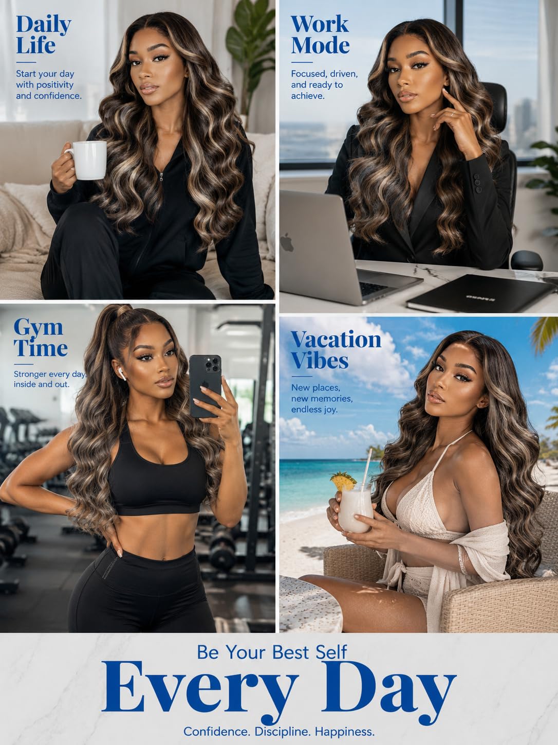 Nadula No Slip Ash Brown Blonde Highlight Loose Body Wave Drawstring Wig Human Hair with Face Framing Layers,13x4 Pre Everything Glueless Lace Frontal Wig Pre Plucked,Ready to Wear Wig 22inch