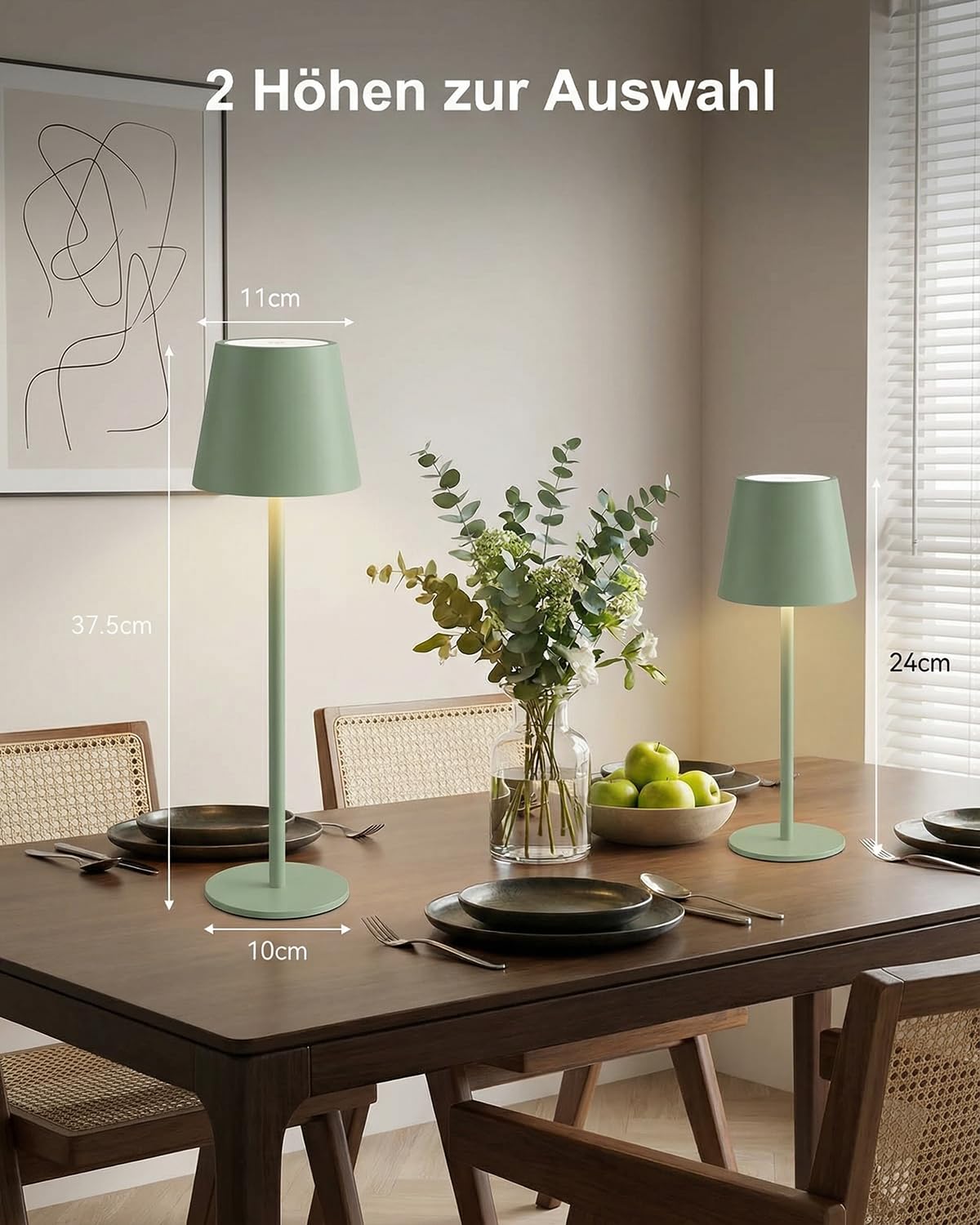 Lámpara de mesa LED Bonsery, juego de 2 unidades, color verde, batería de 5200 mAh, con brillo táctil ajustable y 3 temperaturas de color, lámpara nocturna impermeable e inalámbrica
