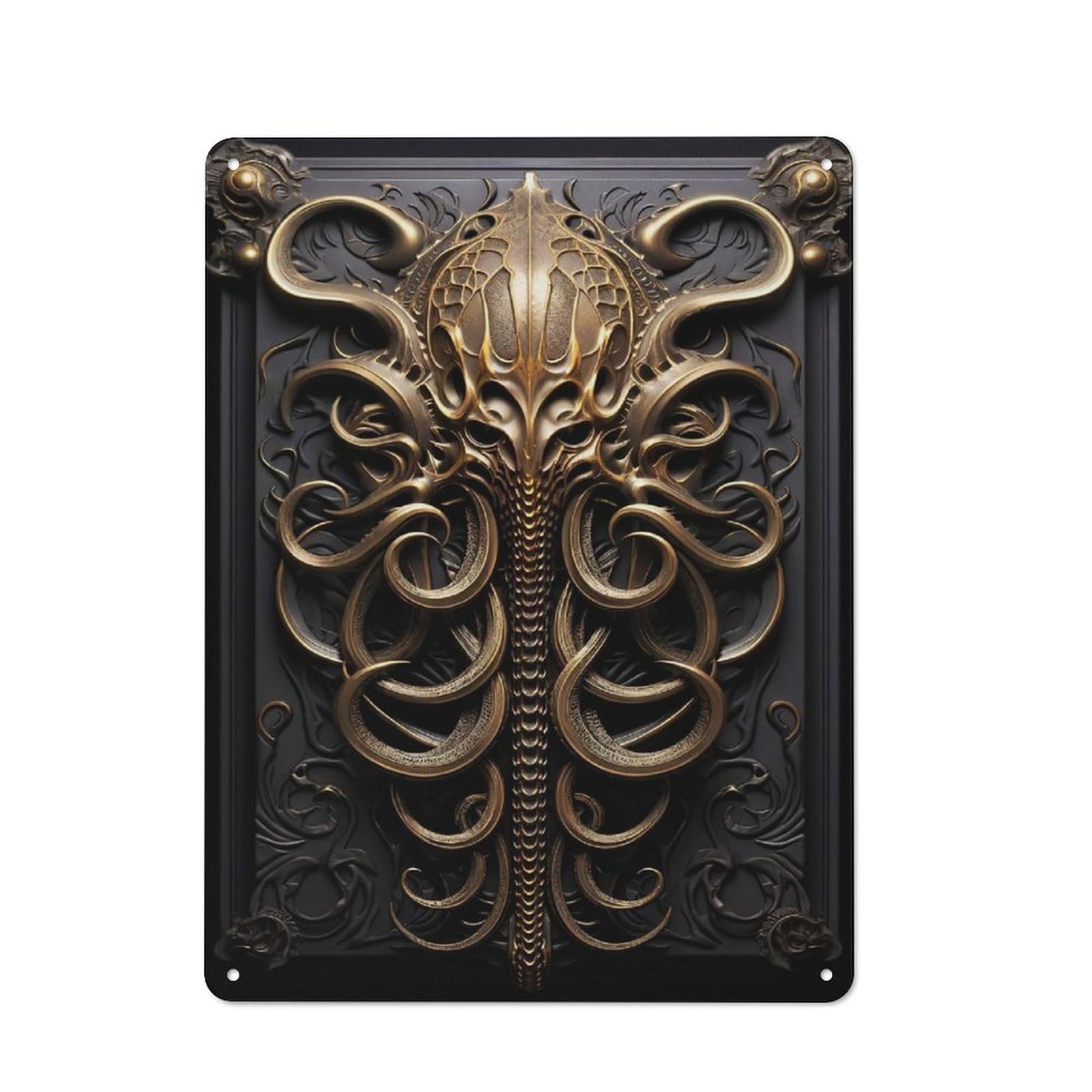 Junmoney Style-13 Golden Cthulhu Kraken Art Retro Metal Sign 40X30cm, Retro Garage Wall Decor For Tool Room, Garage, Studio Or Home Bar
