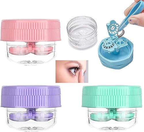 4 piezas manualmente limpiador de lentes de contacto Estuche de lentes de contacto Rotación portátil Contenedor de limpieza de lentes de contacto