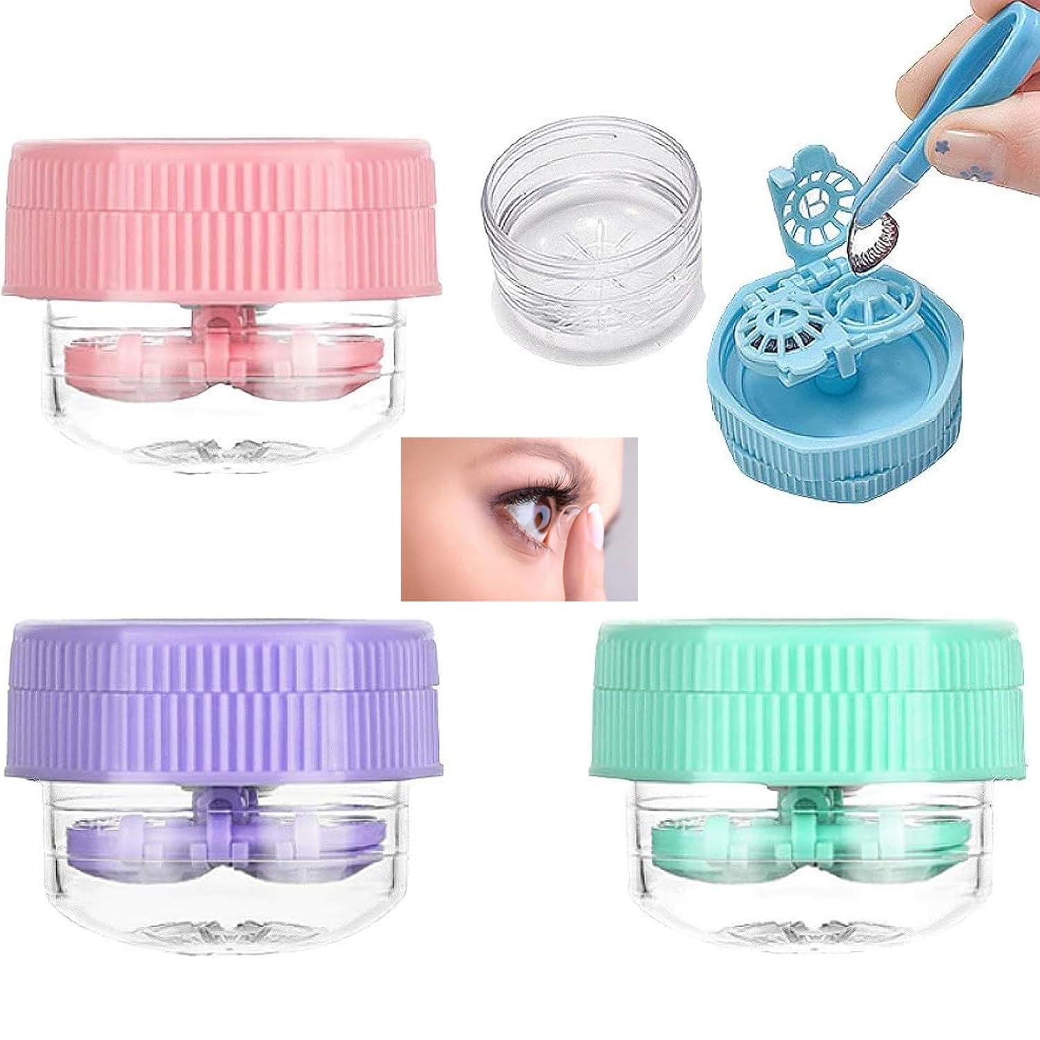 4 Pcs Manually Contact Lens Washer Cleaner Contact Lens Case Portable Rotation Contact Lens Cleaning Container for Everyday