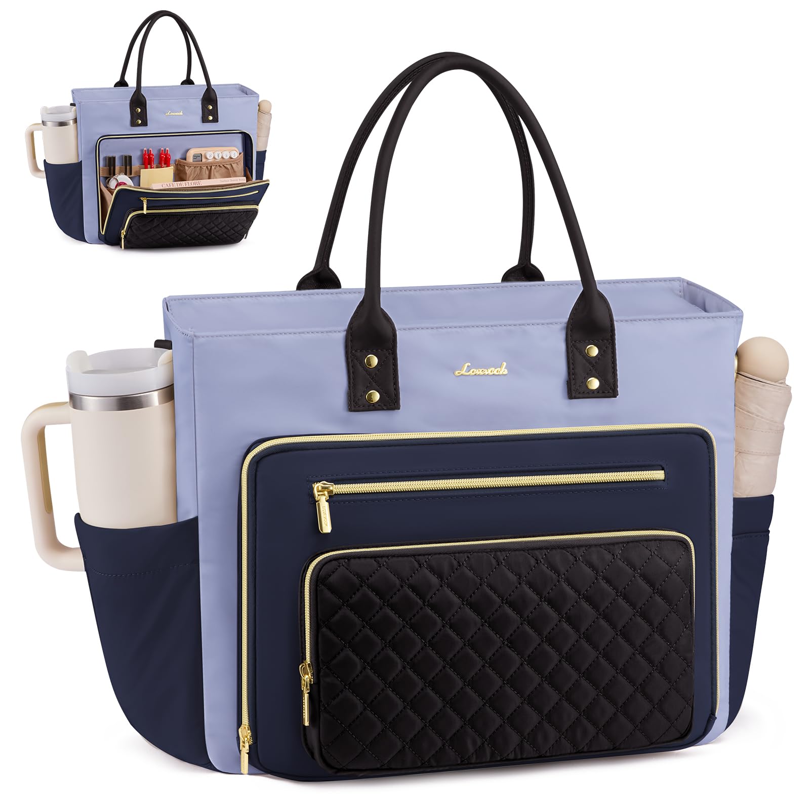 LOVEVOOK Teacher Tote Bag for Women Work, Laptop Bag With Large Cup Holder, Nurse Bags Professional Computer Briefcase, Business Large Purses Handbag, Mother Gift, 15.6 Inch