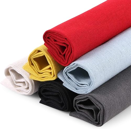 BENBO - Tela de costura de lino, 6 piezas de tela bordada de lino de colores surtidos, tela de punto de cruz para prendas de vestir, manualidades,