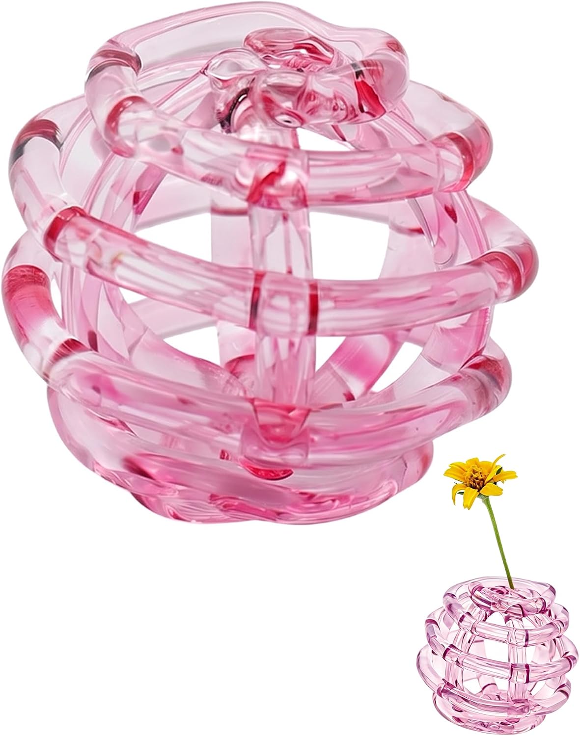 Hand Blown Glass Flower Frog for Vases - Floral Arrangement Holder and Ikebana Stem Holder for Single Stem Glass Vase, Wedding Centerpieces, Home Office Table Decor (Blue)