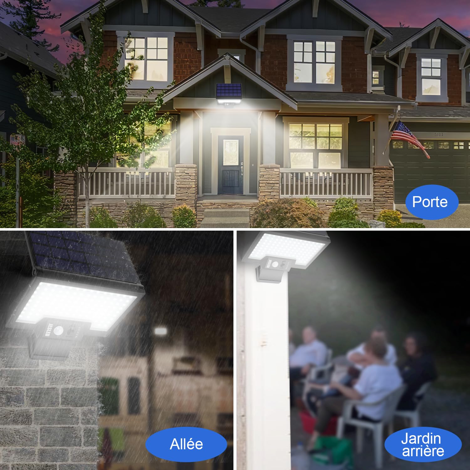 JESLED Lampe Solaire Extérieur avec Télécommande pour Jardin 3 températures de couleur De Mouvement, 2600mAh, 4 Modes, Applique Murale De Sécurité étanche Sans Fil, 4 Paquet