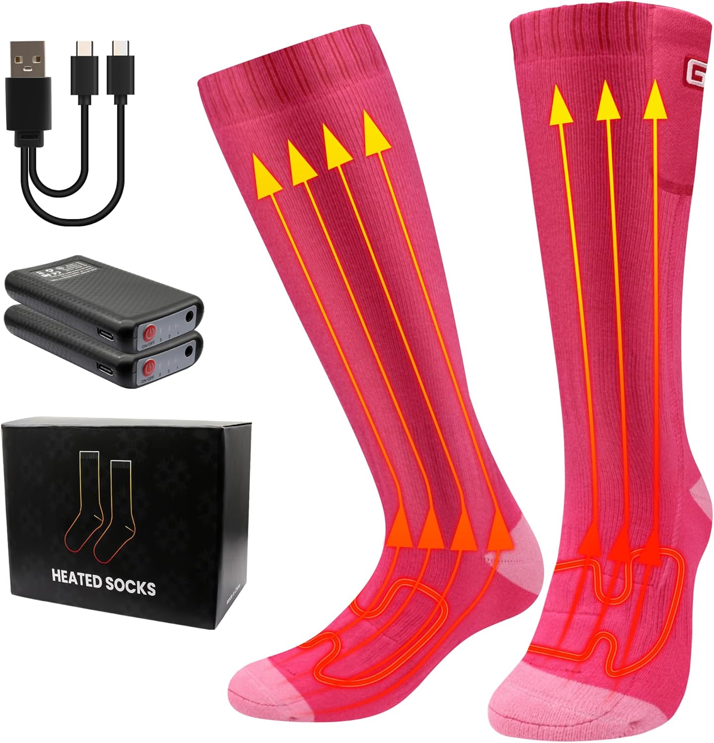 MMlove Heated Socks for Girls,3 Heat Settings, 4000mAh Battery, Electric Heated Socks for Teenagers Youth, Rechargeable Foot Warmers, Washable for Skiing,Camping,Snowboarding,Hiking,Cycling