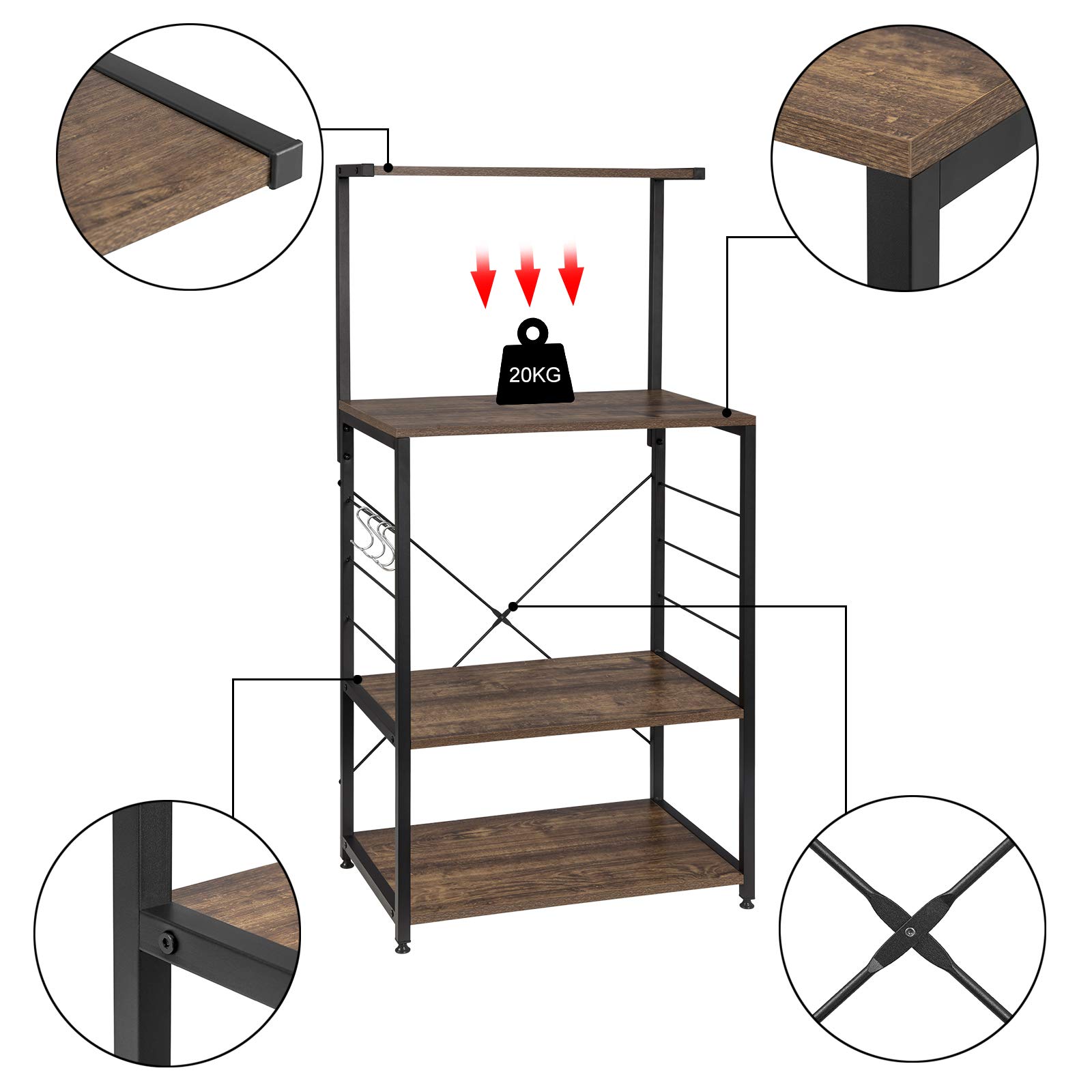 Keukenplank met 6 niveaus, metalen plank, staande plank, in hoogte Keukenplank met 6 niveaus, metalen plank, staande plank, in hoogte