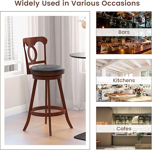 Miniatura 8 de COSTWAY Juego de 2 taburetes de bar, sillas giratorias de altura de barra de 30 pulgadas con respaldo ergonómico y reposapiés, juego de taburetes de