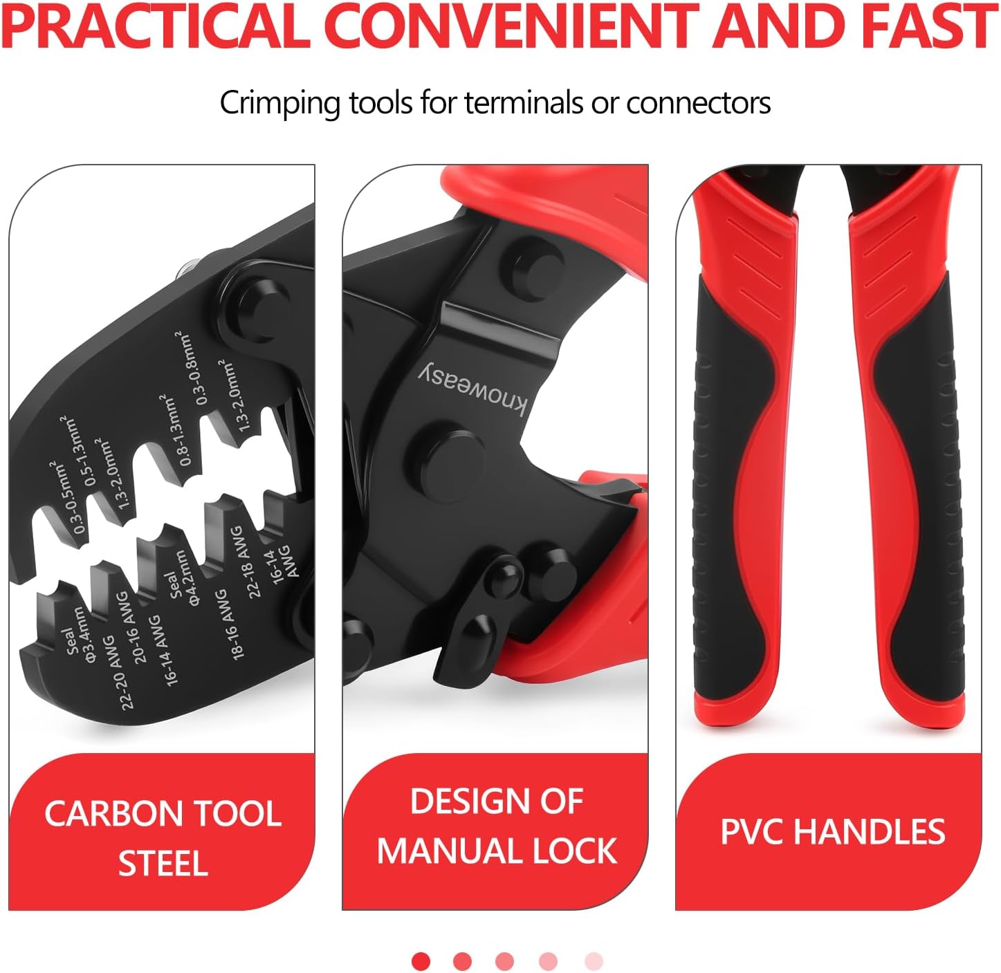 Knoweasy 1424C Weather Pack and Metri Pack Crimping Tool for 22–14 AWG Open Barrel and Sealed Terminals, Dual Cavity Crimper for Deutsch DT DTM Waterproof Electrical Connectors