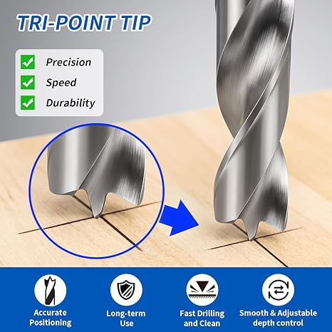 8 Pcs Brad-Point Drill Bits Set，Double Flutes Design, HSS-G Wood Drill Bit Set，with Storage Case, for Hardwood, Plywood & All Types of Wood, Woodworking Carpenter Drilling(Ø3/4/5/6/7/8/9/10 mm)