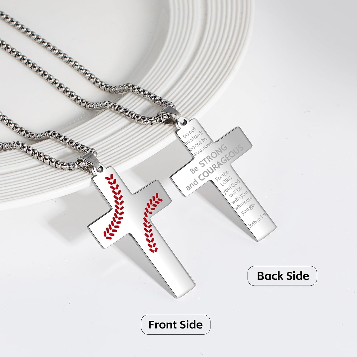 Baseball Cross Necklace for Men. Baseball Necklace Gifts for Mens. Black Stainless Steel Inspirational Bible Verse Cross Pendant Chain, First Communion Baptism Religious Sports Gifts - Image 2
