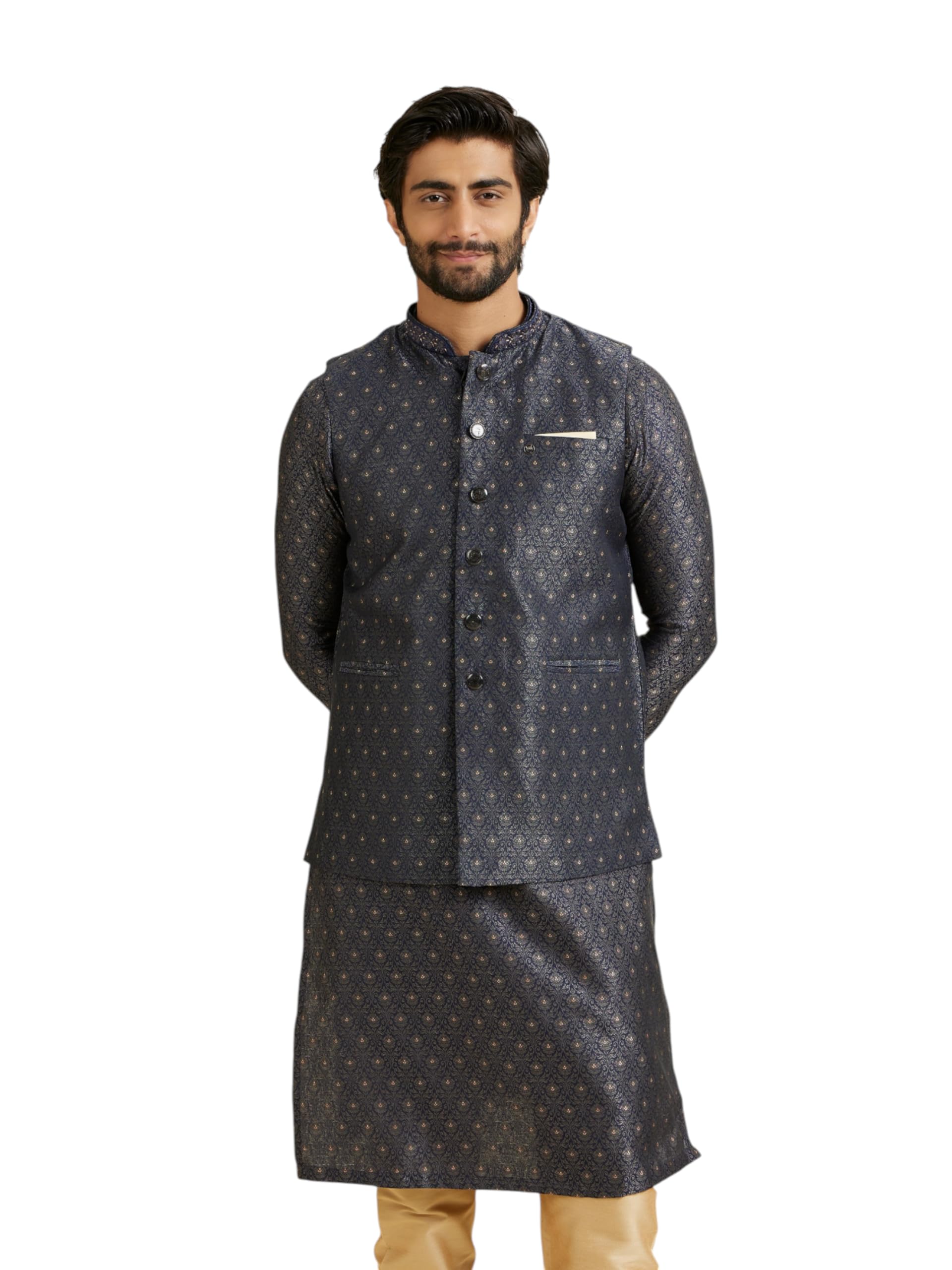 manyavar Men's Brocade Traditional Nehru Jacket (1pc)-picture-40