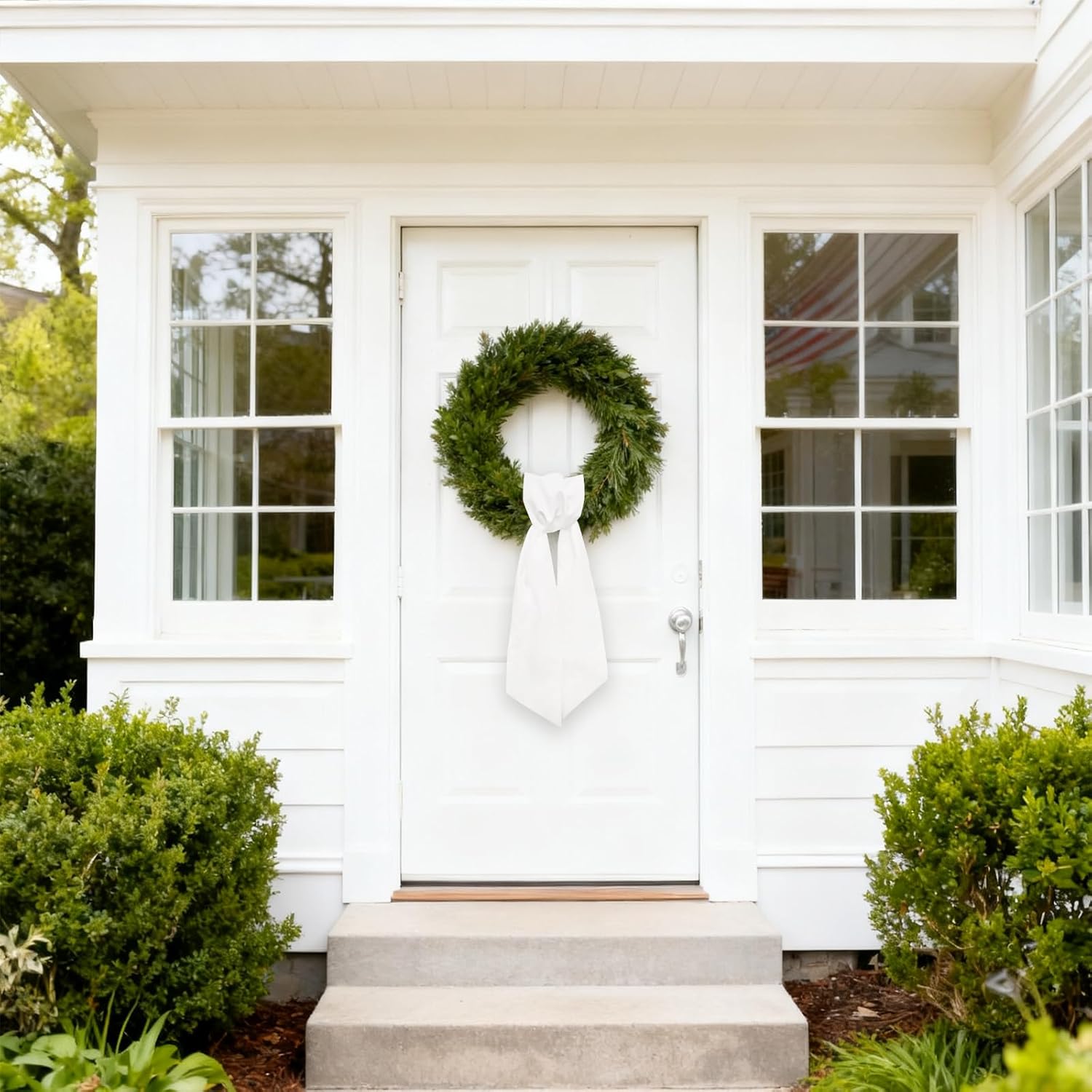 10 Pieces Christmas Wreath Sash for Front Door, Winter White Cotton Ribbon Bow for Wreath Decorations