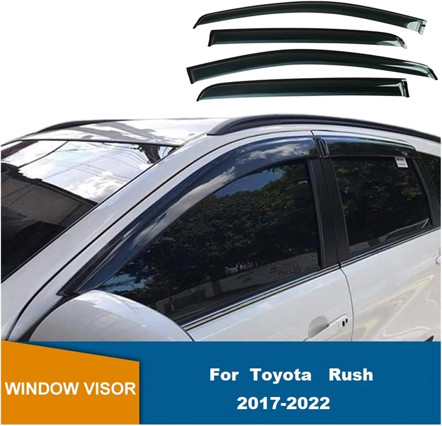 Side Window Visor, Compatible with Toyota Rush 2017-2022 ，Sun Rain Deflector Guard Awnings Shelter Adhesive Cover Trim