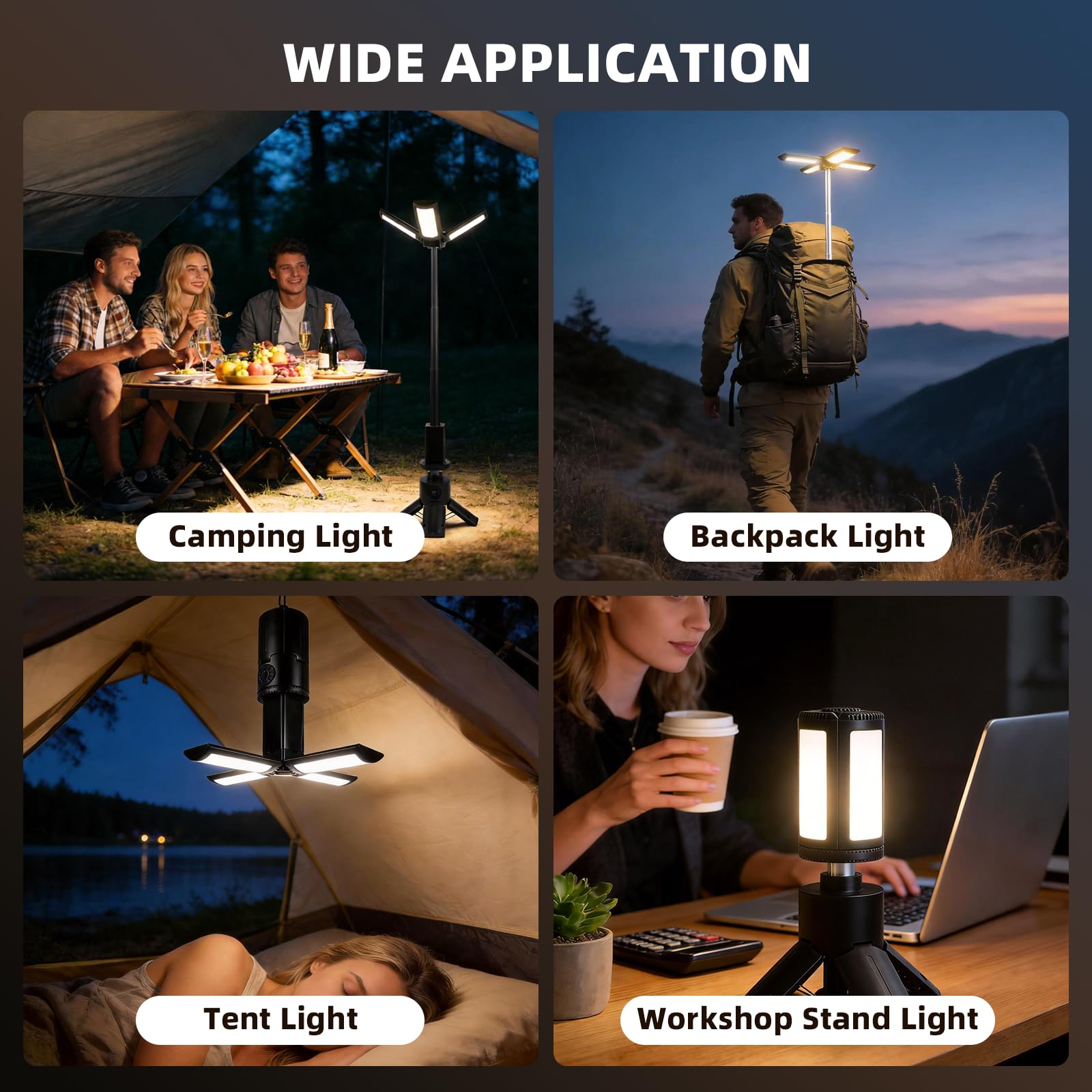 aiGear Luces telescópicas de camping, luces de camping recargables con soporte, 14000 mAh, linternas plegables de camping, linternas portátiles IPX5 impermeables para camping, senderismo, pesca, uso