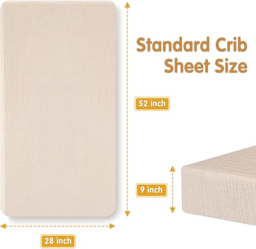 Miniatura 5 de Sábanas bajeras de muselina para cuna para niñas y niños, paquete de 2 sábanas suaves de 28 x 52 pulgadas para colchón de bebé, antideslizante,
