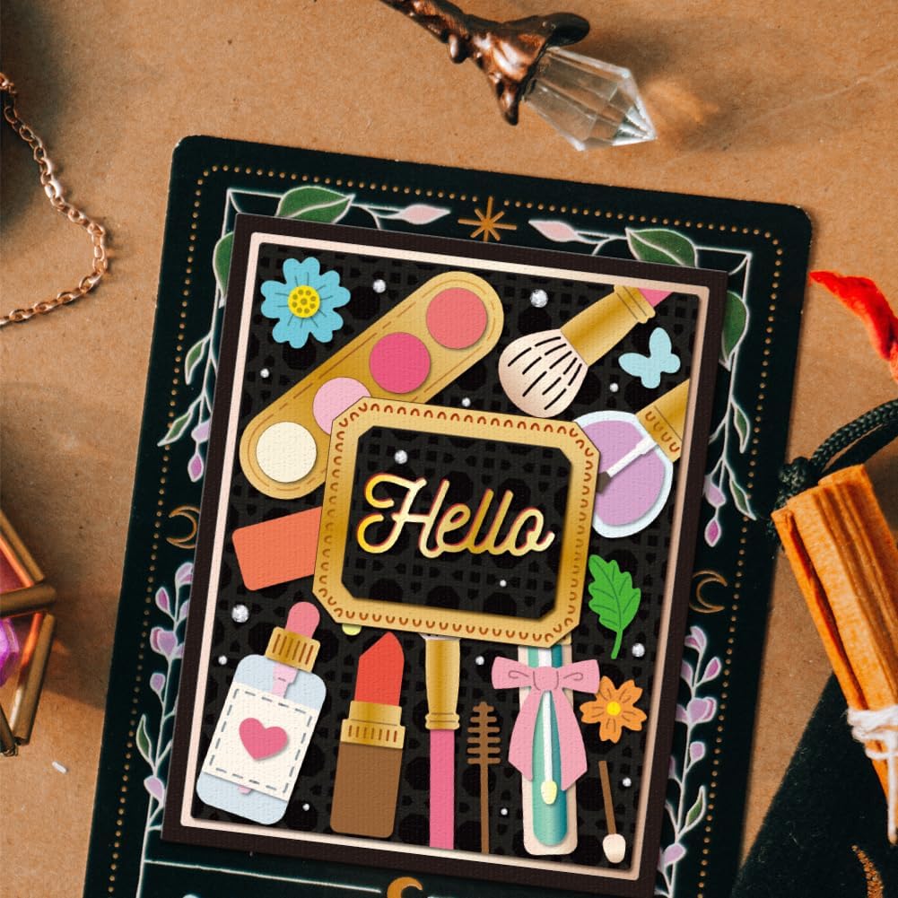 GLOBLELAND Cosmetic Bag Gift Card Holder Cutting Dies for DIY Scrapbooking Makeup Lipstick Brush Eyeshadow Cut Dies for Card Making Embossing Photo Album Craft Decor image 4