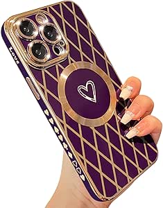 HALATUA Holographic Iridescent Compatible With IPhone 14 Pro Max Rhombus Pattern Leather Rectangle Edge Case With Adjustable Wristband Kickstand,Protective Back Cases Cover For Women(White