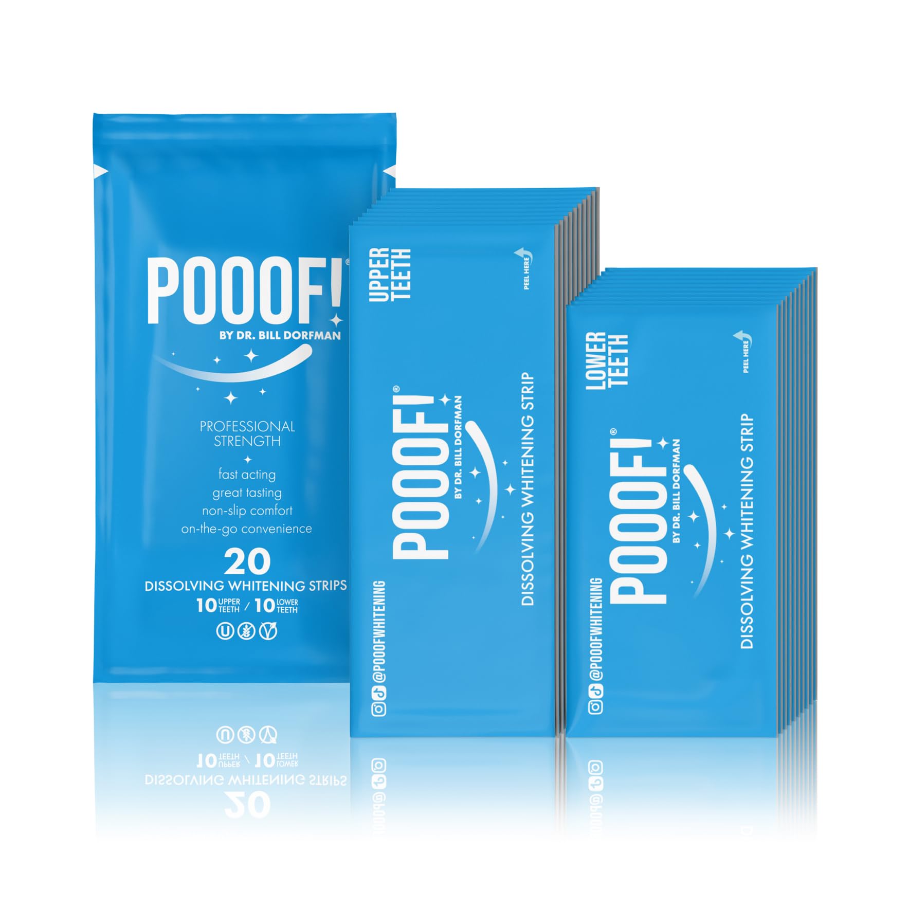POOOF! Dissolving Teeth Whitening Strips by Dr. Bill Dorfman | 12% Hydrogen Peroxide | No-Slip Melt-Away Advanced Seal | Fast Stain Removal | Enamel & Sensitive Safe | 20 Ct (10-Day) | Polar Mint