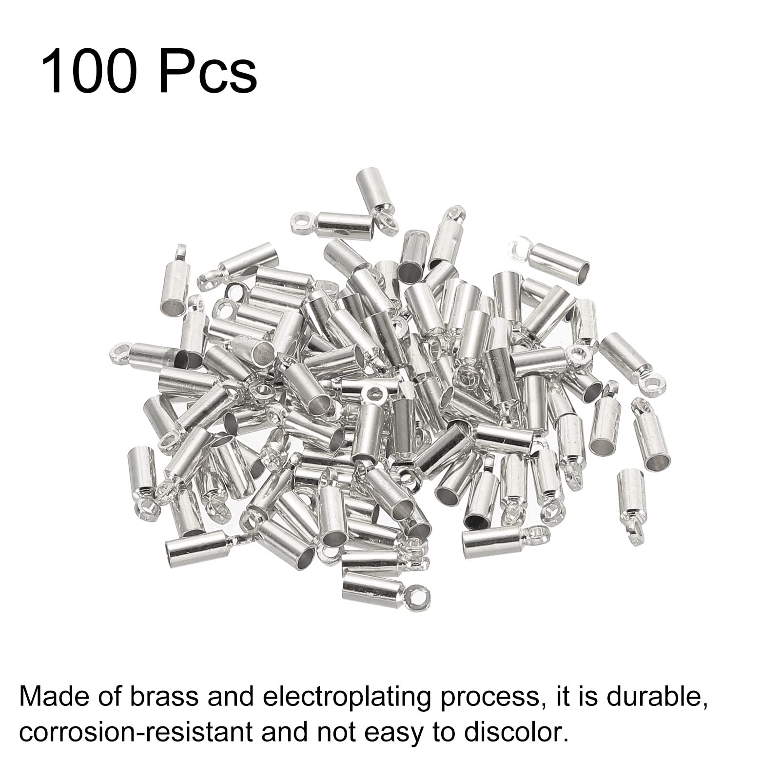PATIKIL 100Pcs Cord End Caps 2mm End Cap Barrel Beads Kumihimo End Caps Brass for Leather Cord Tassels - Image 3
