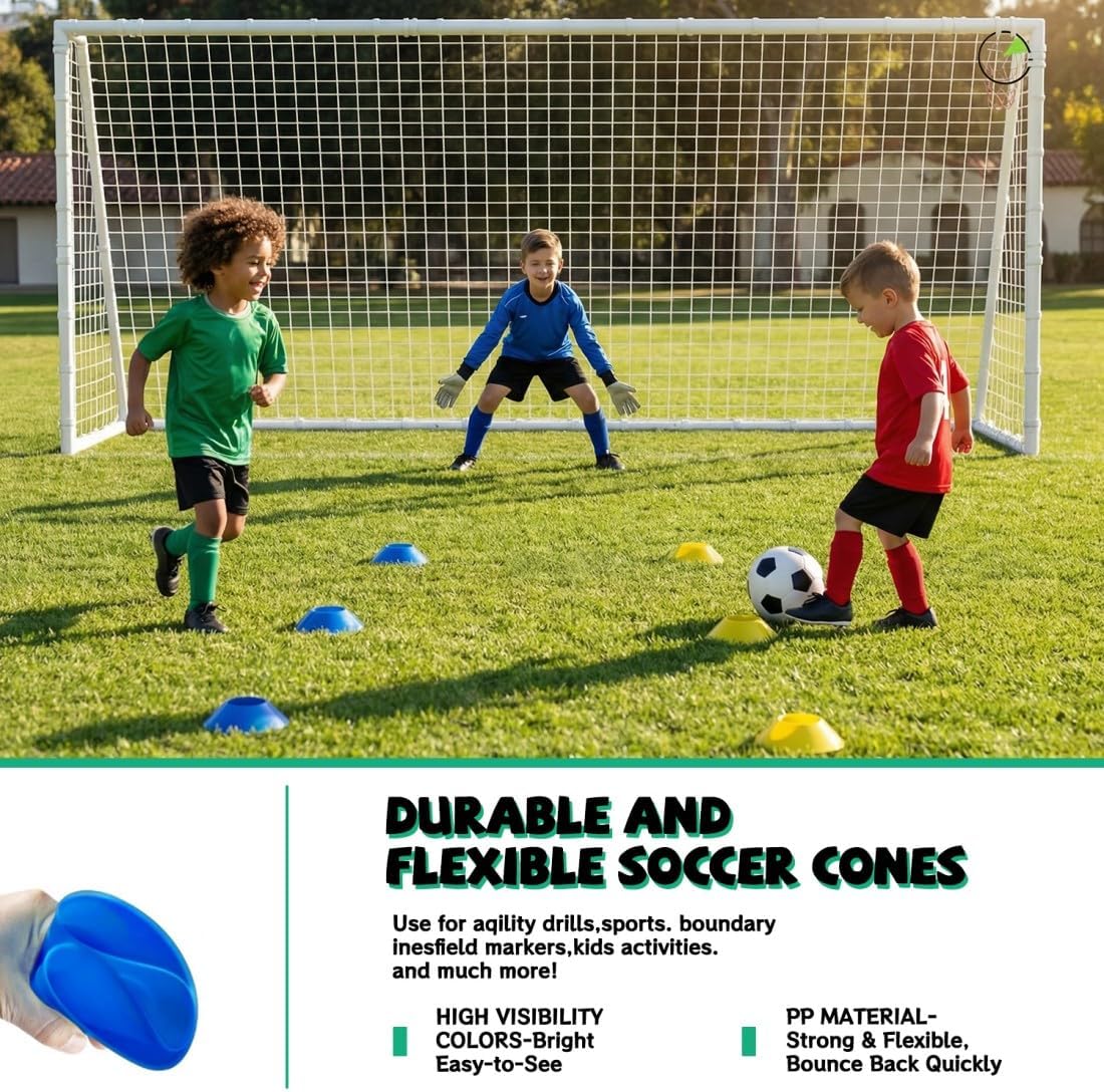 6x8 & 6x12 & 7x16-Foot Backyard Soccer Goals for Adults, Portable Soccer Nets with Heavy-Duty Mesh with Soccer Cones, Gift for Training Goal