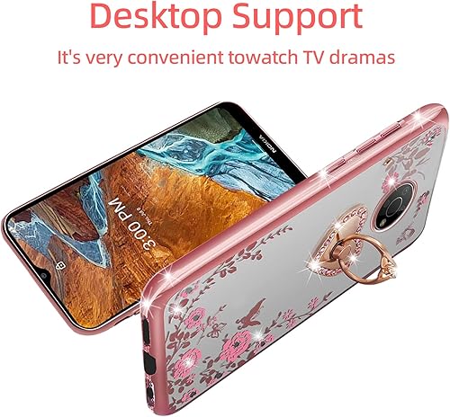 Miniatura 5 de KuDiNi Funda para Nokia G300, Nokia G300 5G para mujer, con purpurina, suave, mariposa, corazón, floral, transparente, funda protectora con función