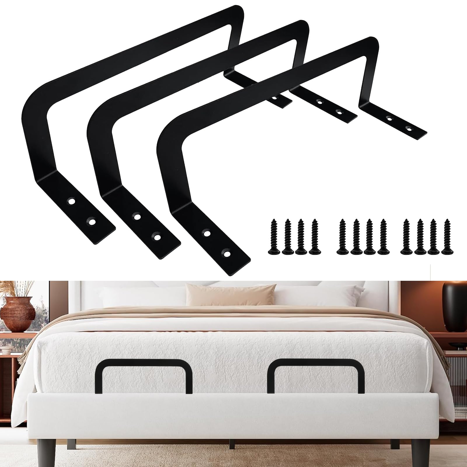 ANTEISI Mattress Retainer Bar, Set of 3, with Screws, Black