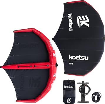 KOETSU 5.0m2 6.0m2 7.0m2Wind Wing Inflatable Wing for Paddleboarding & Kiting, Carbon Handle, Ripstop Fabric, UV Resistant, Easy Fold, Complete Set with Pump & Backpack