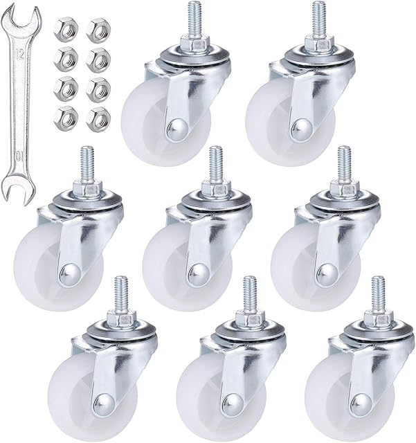 Zocipro 8Pcs Swivel Castor Wheels with Nuts and a Spanner, PU Rubber Heavy Duty Caster Wheels for DIY, Trolley Furniture Trolley Wheels with Double Ball Bearings Swivel Head (Height 50mm/1.5inch)