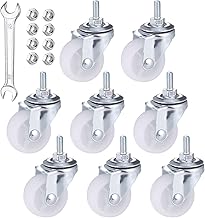 Zocipro 8 Pieces Trolley Wheels (M4 x 15 mm) Diameter 37 mm Swivel Wheel with Threaded Stem Furniture Wheels with Wrench and Hex Nuts