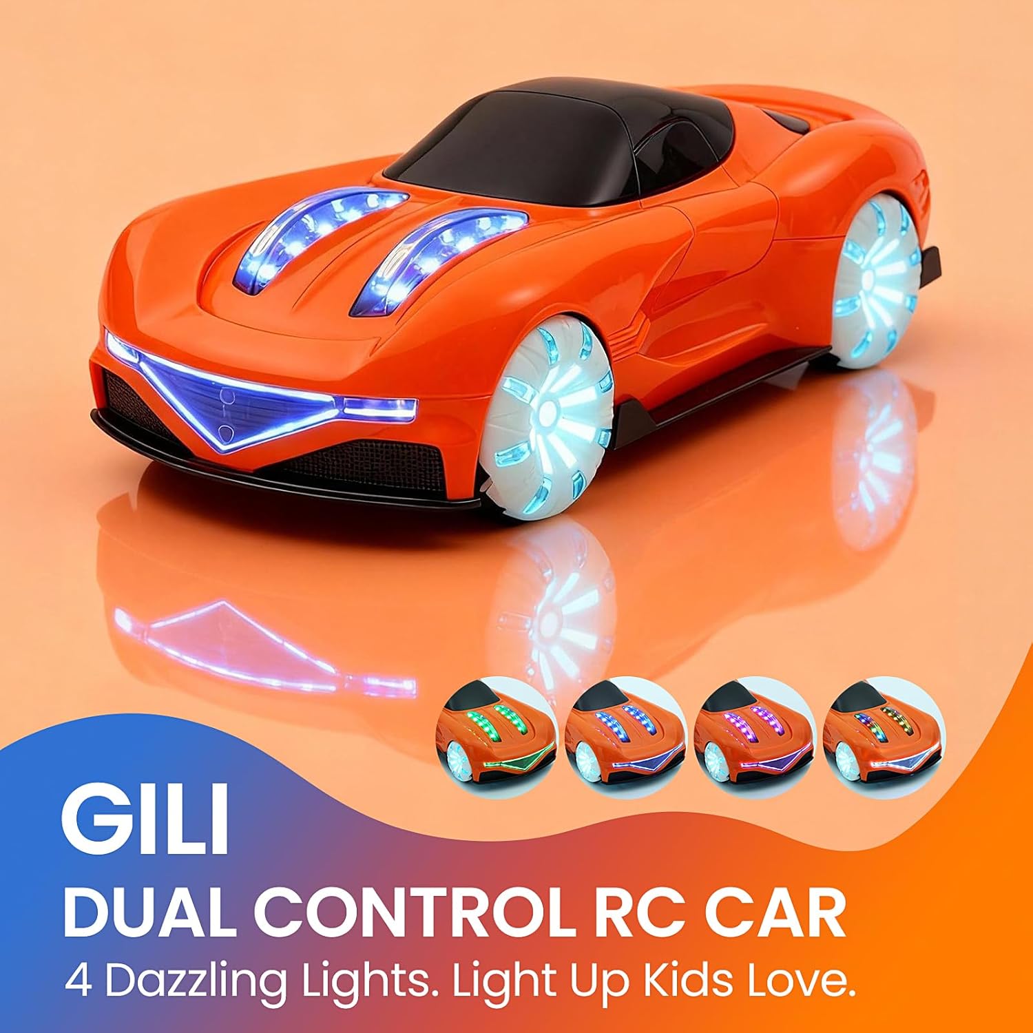 GILI RC Supercar for Kids Ages 3–8 – Dual Control Remote and Gesture – LED Lights 360 Spin Drift – Beginner Friendly – Exciting Birthday for Boys & Girls