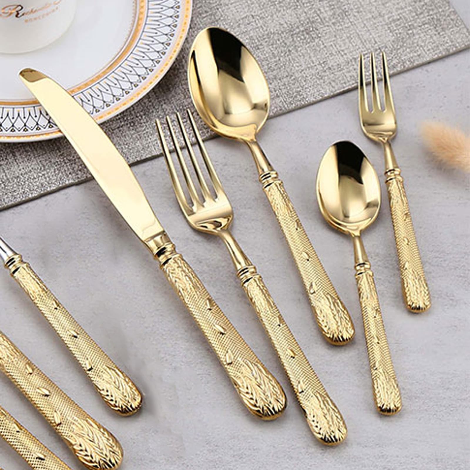 30 Pieces Silverware Set,18/8 stainless steel set for 6,Flatware set Noble Gold, Fine Silverware set and Dishwasher Safe