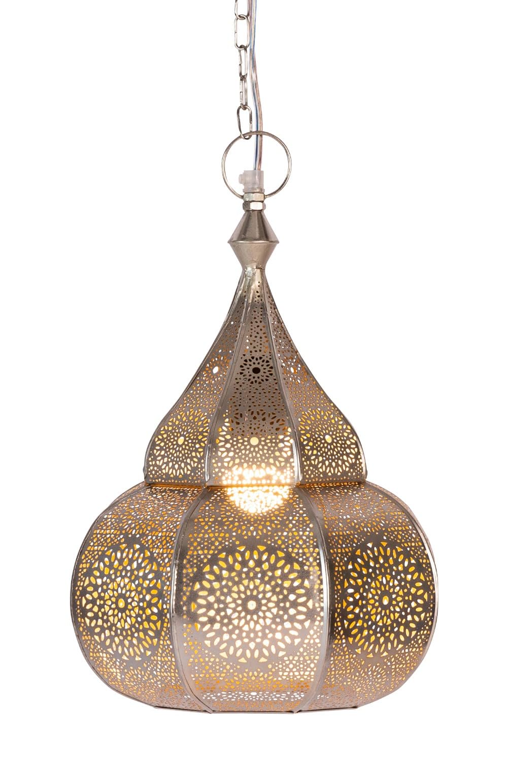Marokańska lampa sufitowa Ilham, 40 cm, duża srebrna lampa, E27, orientalny styl vintage, wisząca lampa, arabska dekoracja domu, oświetlenie, wiszący żyrandol do salonu, sypialni lub kuchni