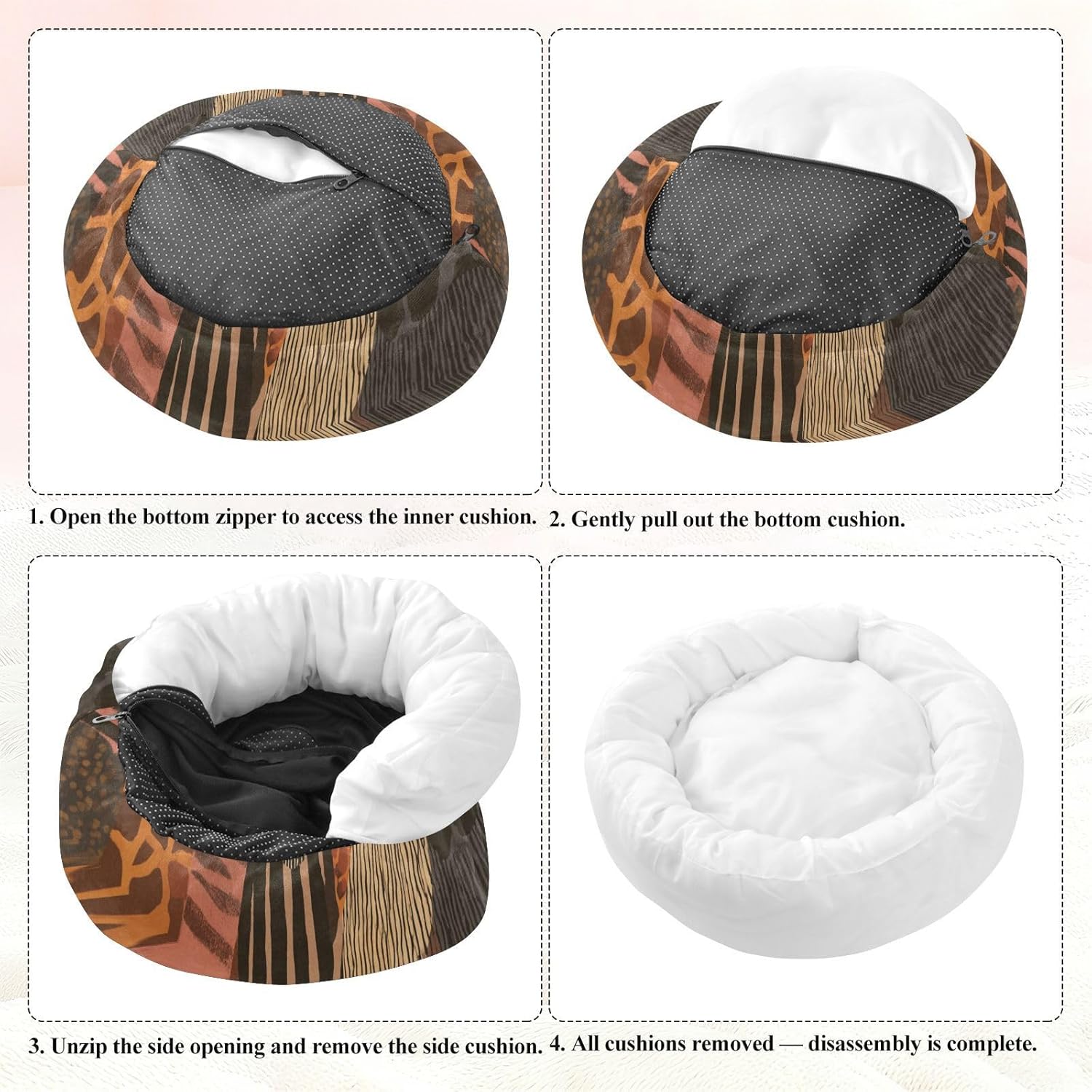 Animal Fur Print Pet Dog Bed Anti-Slip Dog Pillow Bed for Medium Size Pets Supplies S