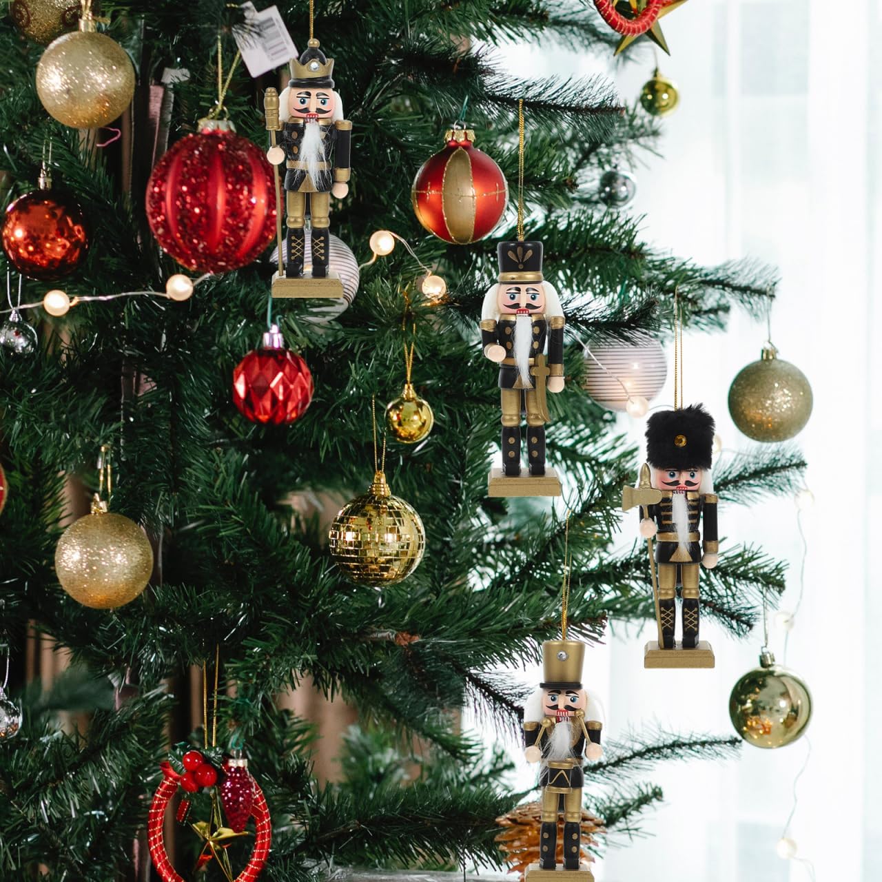Cabilock Christmas Nutcracker Ornaments for Decorations 4pcs Wooden Christmas Nutcracker 5.1 Inches Soldier Figurines Ornament for Tabletop Fireplace and Holiday Decor