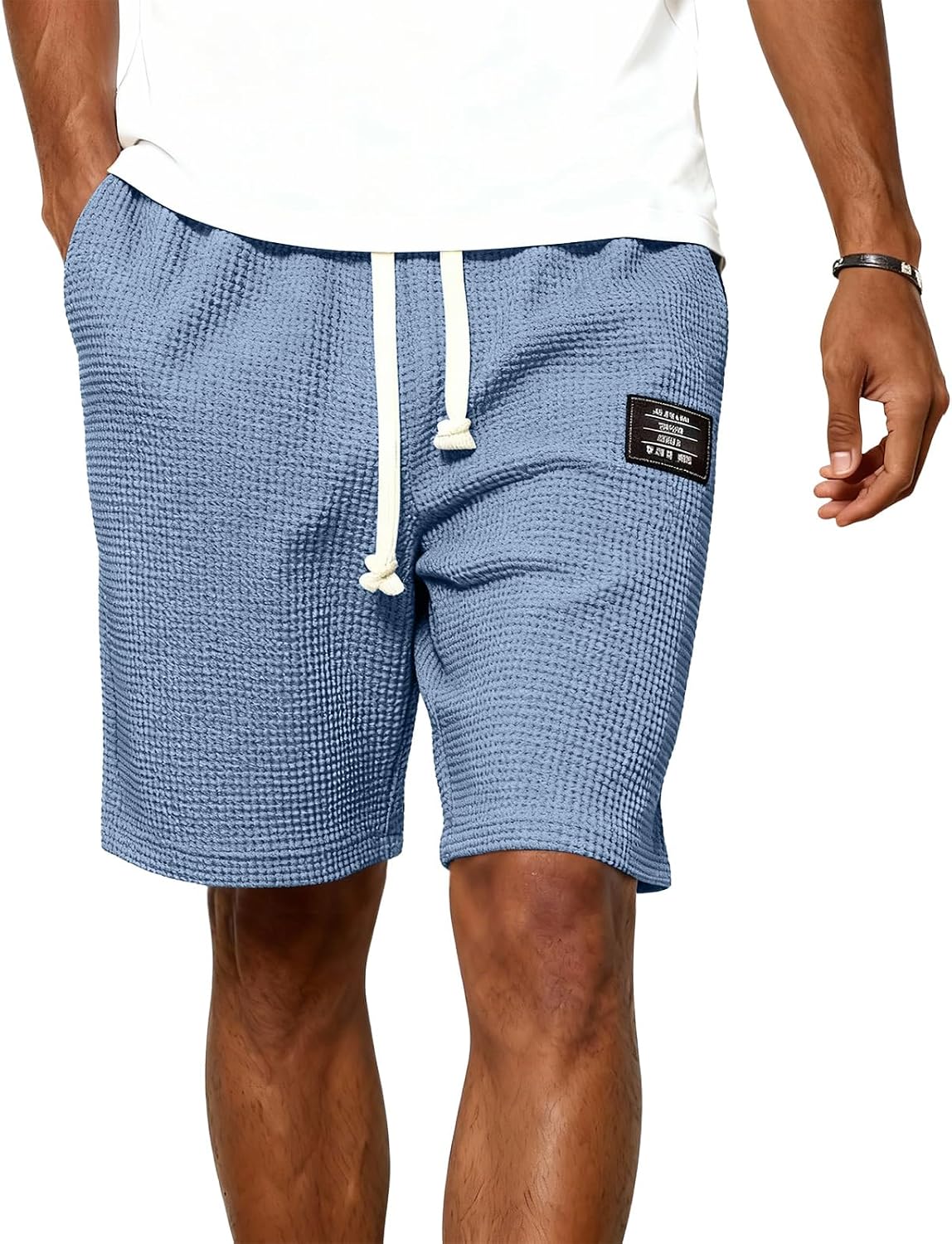 Mens Training Elastic Waist Shorts 2026 Summer Running Waffle Sports Drawstring Comfy Shorts with Pockets