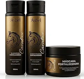 Kit Shampoo, Condicionador e Máscara 300ml-Cavalux Asbel| Crescimento Capilar Acelerado, Anti Queda com Biotina e Queratina | Tratamento Profissional e Brilho Espelhado