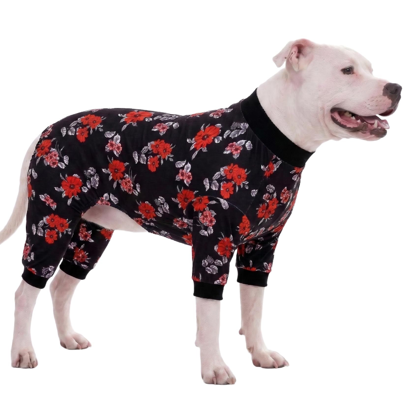 LovinPet Pajamas for Large Dogs, Floral Navy and Coral Print Dog Jammies, Lightweight Stretchy Knit Big Dog Pullover, Large Dog Onesie, Pet PJ's,